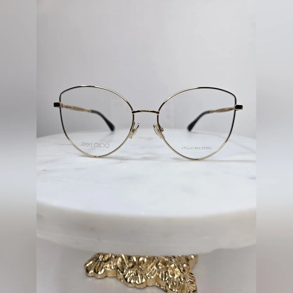 JIMMY‎ CHOO 52 MM gold-toned women's eyeglasses frames with removable chain.